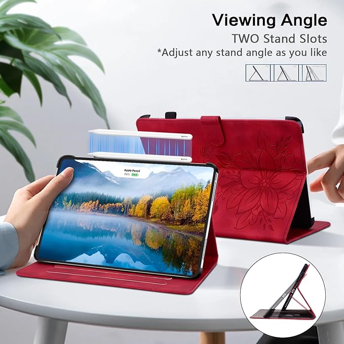 Case for iPad 9th Generation (2021) / 8th Generation (2020) / 7th Gen (2019) 10.2 Inch, Auto Wake/Sleep Supports Pencil Holder Magnetic Clasp Stand Cover, Red