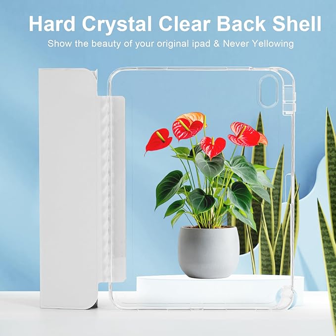 Case for iPad A16 11th Generation 11 Inch 2025, iPad 10th Generation 10.9 Inch 2022, Hybrid Protective Cover with Pencil Holder, Clear Transparent Back Shell, Anti-Yellowing Case, Gray