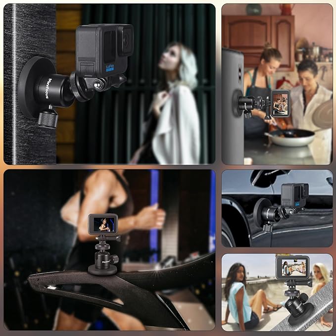 Magnetic Camera Mount for Action Camera, Super Strong Rubber Magnet with 360° Rotation Ball Head, 1/4"-20 Male Thread Screw, Magnet Camera Stand for GoPro, Insta 360, DJI Osmo Action Nano