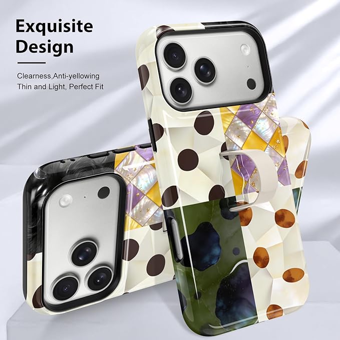KANGHAR Compatible with iPhone 17 Pro Max Case, Support for MagSafe, Silicone Checkered Spot Cute Pattern, Wristband Kickstand Camera Protection Soft Slim Phone Case for Girls Women -Colorful