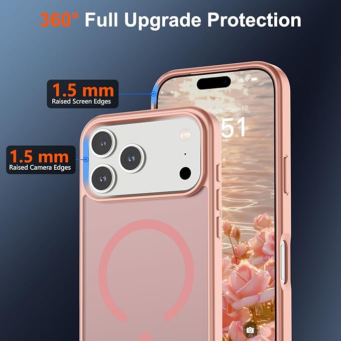 SUPFINE Magnetic for iPhone 17 Pro Max Case (Compatible with MagSafe)(Military Grade Drop Protection) Translucent Matte Shockproof with Anti-Fingerprint Phone Cover,Pink