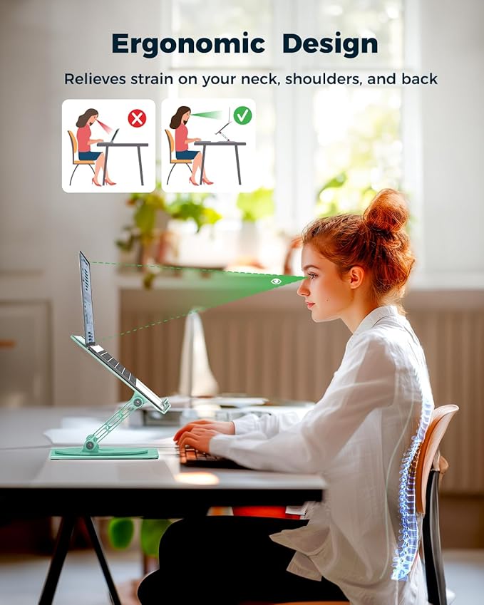 Aoviho 360° Rotating Laptop Stand for Desk | Adjustable, Foldable, Portable Aluminum Ergonomic Riser | Compatible with MacBook, Dell, HP & All Laptops 10-16 inch | Mint Green