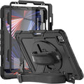 Case Compatible with iPad Pro 12.9 inch 6th/5th/4th Generation with Screen Protector Pencil Holder | Full Body Shockproof Rugged Protective Rubber Case W/Stand Strap | Black