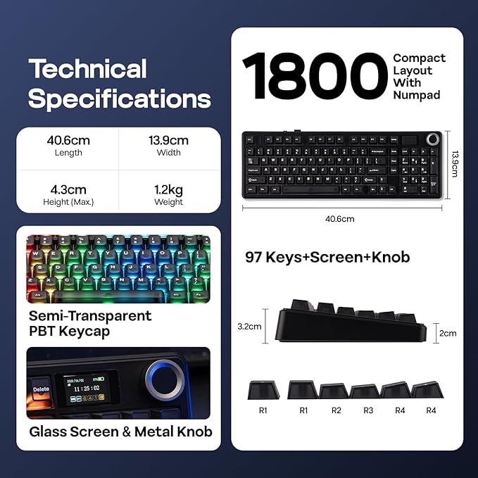 EPOMAKER Aula F99 MAX Wireless Mechanical Keyboard, Smart Screen & Knob, 8000mAh, 2.4Ghz/BT Creamy Keyboard, Pre-Lubed Switch, Hot-Swappable, RGB Backlit, Custom Software (Black)