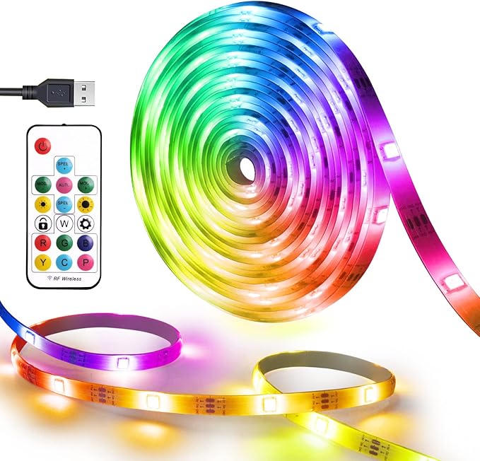 USB Powered LED Strip Light TV Backlight 16.4FT/5M RGB Led Lights Waterproof USB Lights Strip with RF Remote TV/PC Background Bias Lighting Cuttable Strip Lights for Indoor DIY Decoration