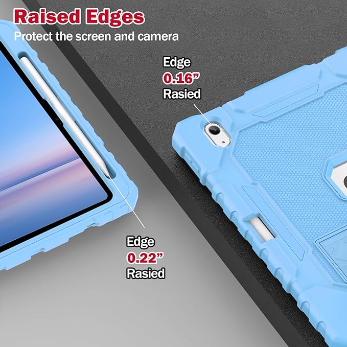 ZoneFoker Case for iPad (A16) 11th/10th Generation 11/10.9 inch 2025/2022, Heavy Duty Military Grade Shockproof Rugged Cover with Pencil Holder/Stand for i Pad 11th / 10 th Gen (Light Blue)