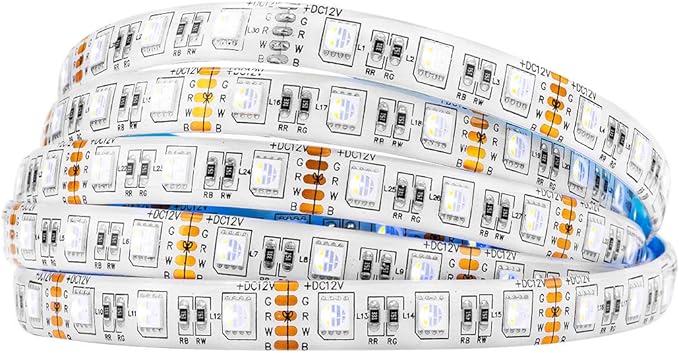 BTF-LIGHTING RGBW LED Strip Lights,UL Listed,5050 4 Colors in 1 RGB + 6000K-7000K Cool White,12V DC,16.4ft/5m 60LEDs/m 12mm White PCB, IP65 Waterproof for Home Decoration(No Adapter or Controller)