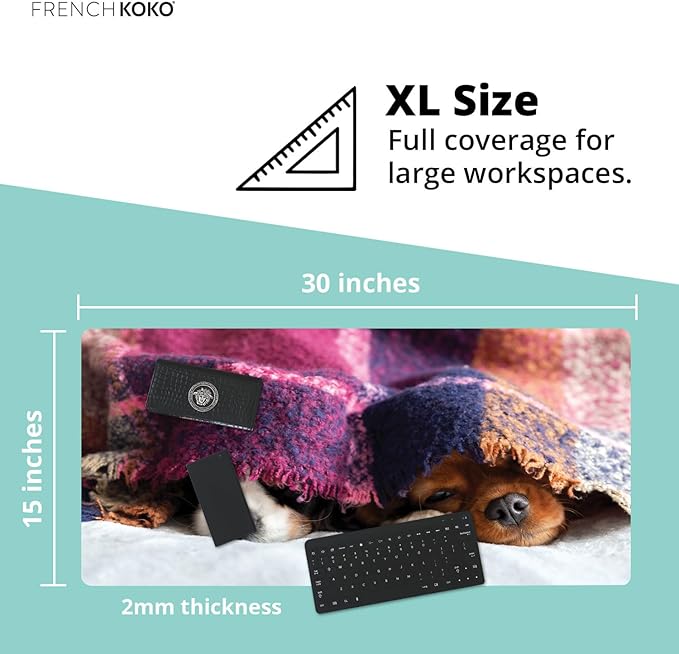 French KOKO Large Mouse Pad, Desk Mat, Keyboard Pad, Desktop Home Office School Essentials College Cute Decor Big Extended Laptop Computer Accessories Mousepad Women Girls XL Dog Doggie Pet Puppy