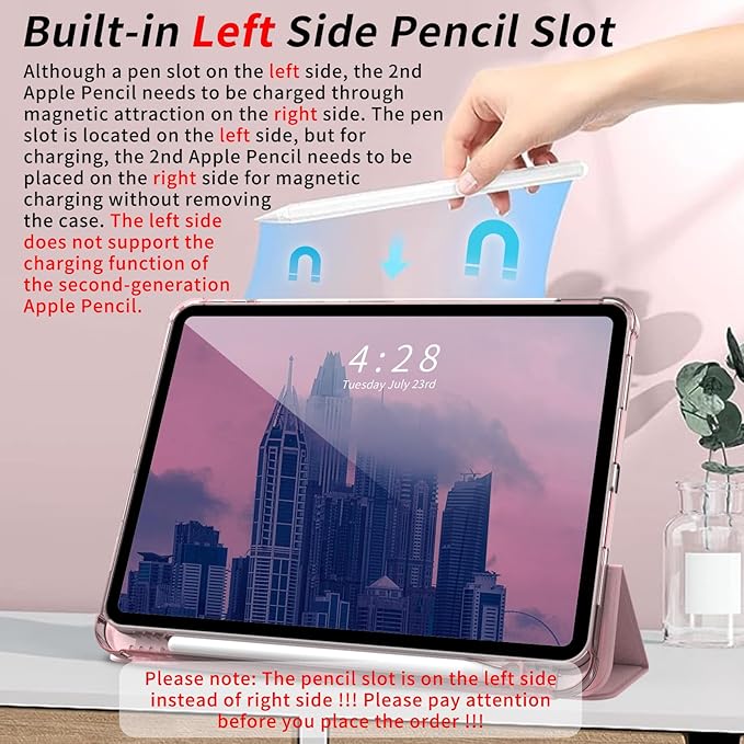 Kenke New iPad Pro 11 Inch Case 4th/3rd/2nd/1st Generation 2022/2021/2020/2018 with Built-in Left Side Pencil Holder, Hard Frosted Back Cover & Colored Edge (Pink)