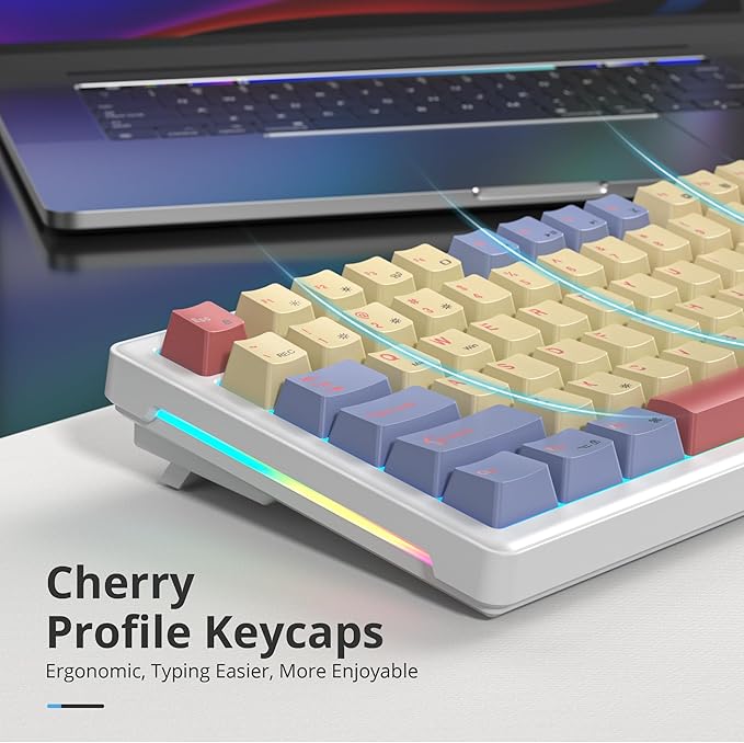 75% Cotton Candy Creamy Mechanical Keyboard Wired, Creamy Sound Gasket Gaming Thocky Keyboard with Knob, Hot Swappable RGB Custom Keyboard, Pre-lubed Cream Switch Keyboard (82 Candyfloss)