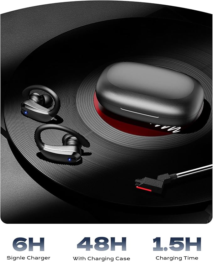KTGEE Wireless Earbuds Bluetooth 5.3 Headphones Sport,IPX7 Waterproof Sports Earphones with Earhooks,48H Playtime,Lightweight 7.8g,Fast Charging Case,Noise Cancelling Mic for Running Gym Workout-Gray