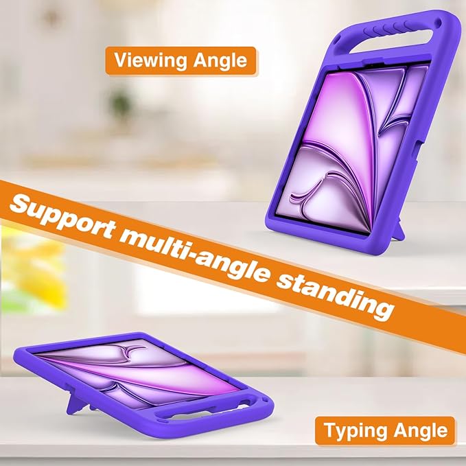 Kids Case for iPad Pro 12.9 inch Cover 6th/5th/4th/3rd Gen (2022/2021/2020/2018) with Kickstand/Handle/Stylus Pencil Holder Soft EVA Heavy Duty Shockproof Stand Girl Boy Cover, Purple
