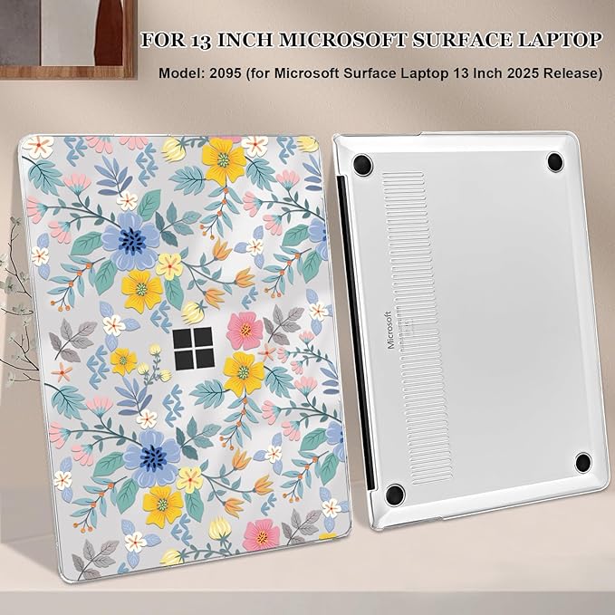 Case Compatible with 13 inch Microsoft Surface Laptop 2025 Copilot+PC (Model 2095), Printed Pattern Plastic Hard Shell Case for Microsoft Surface Laptop 13-inch 2025, Flowers L213