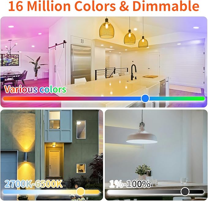 Smart LED Light Bulb GU24, A19 GU24 2 Prong Bluetooth Led Light Bulb 12W 1200LM, 2700K-6500K,Dimmable,Music Sync RGBCW Color Changing Led Lightbulbs, APP Control(Not Support Alexa), 4Pack