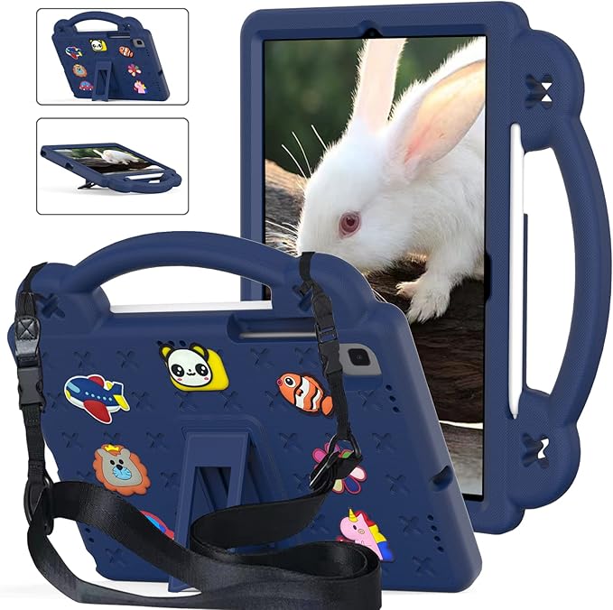 AKABEILA Compatible with Samsung Galaxy Tab A7 10.4 (2020/2022)/Tab S6 10.5(2019)/Tab S5e 10.5 inch(2019)/Tab S6 Lite 2020/2022 10.4 Tablet Case, Shoulder Strap & Pen Tray for Girl Kid Gift Navy Blue