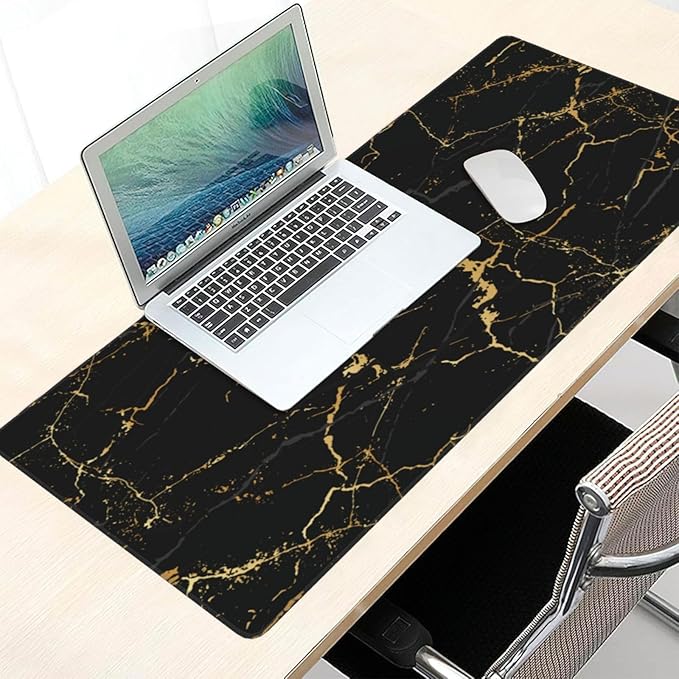 Black and Gold Marble Texture Mouse Pads XXL Extended Mousepad with Stitched Edges Non-Slip Rubber Base Computer Keyboard Pad Desk Mat for Home Office Desk Decor, 35.4" X 15.7"