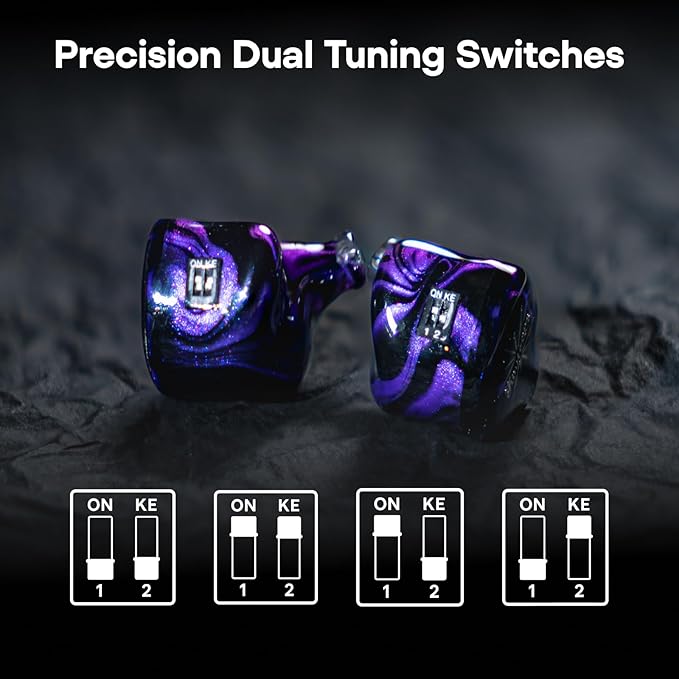 Linsoul Kiwi Ears Quartet 2DD+2BA Hybrid In-Ear Monitor, HiFi Earphones with Hand-crafted Resin Shell, Detachable OFC Silver-plated IEM Cable for Audiophile Musician DJ Studio Gaming (Purple, Quartet)