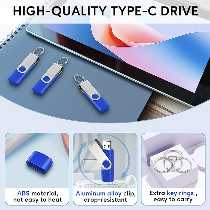 16GB Type-C & USB2.0 Flash Drive 1PCS, EASTBULL 2-in-1 FAT32 USB C Flash Drive Bulk Type-C Thumb Drives OTG Memory Sticks Compatible with Smartphones, Computers, Tablets, Mac (Blue, 16GB)