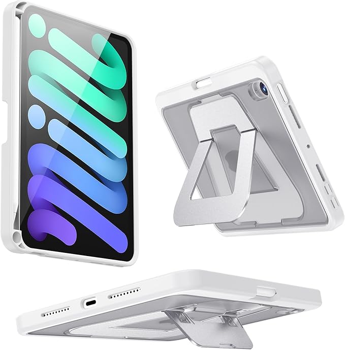 iPad mini Case for A17 Pro/6th Gen, Dual Kickstand Protective Cover with Apple Pencil Holder for 8.3” iPad mini (White, iPad mini A17 Pro/6th)