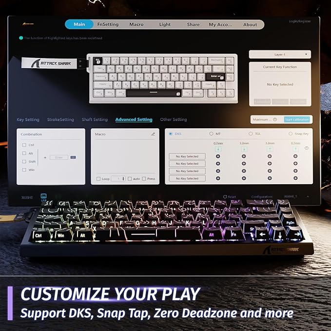 ATTACK SHARK X68 HE Rapid Trigger Mechanical Gaming Keyboard 60% Wired with Adjustable Actuation,Hall Effect Magnetic Switch,8KHz Polling Rate,RGB Backlit,Top Mount,Side Printed Keycap(Black Contour)