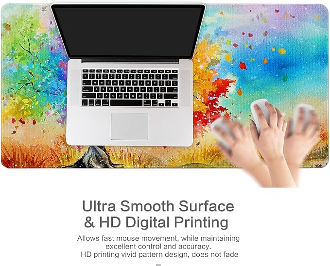 Lokigo Big Desk Pad Life Tree, Colorful Large Gaming Mouse Pad, Waterproof Mousepad for Desk Rubber Base with Stitched Edges DeskMatt for Laptop Office Gaming Work 31.5"x15.7", Tree of Life