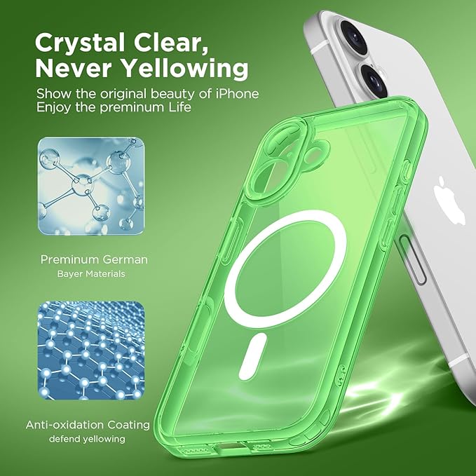 CAPRARO Magnetic Compatible with iPhone 16 Case, Upgraded [Full Camera Protection] [Compatible with MagSafe] Protective Translucent Matte Women Girl Phone Case Cover, Clear Green