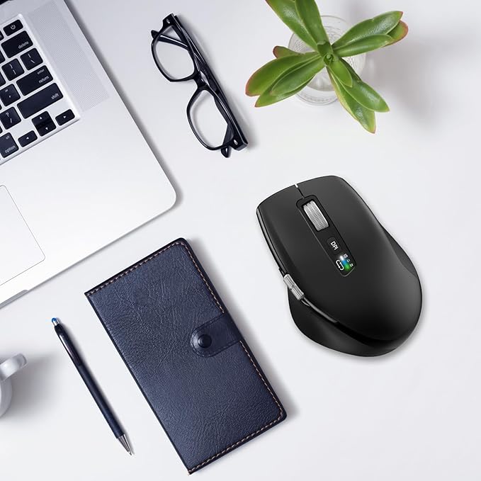 INFINMIND Wireless Bluetooth Side Scroll Mouse with Multi-Device, Ergonomic Computer Mice with Smart Flying Scroll, Quiet Click 4-Level DPI for Computer, Laptop, iPad, Tablet, MacBook (Black)