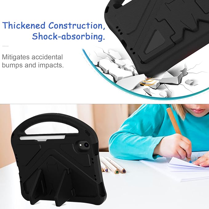 Light Weight Shock Proof EVA Foam Rugged Handle Stand Kids Friendly Anti-Slip Grip Protective Case for iPad Mini 7 (2024), 6th Generation, Black