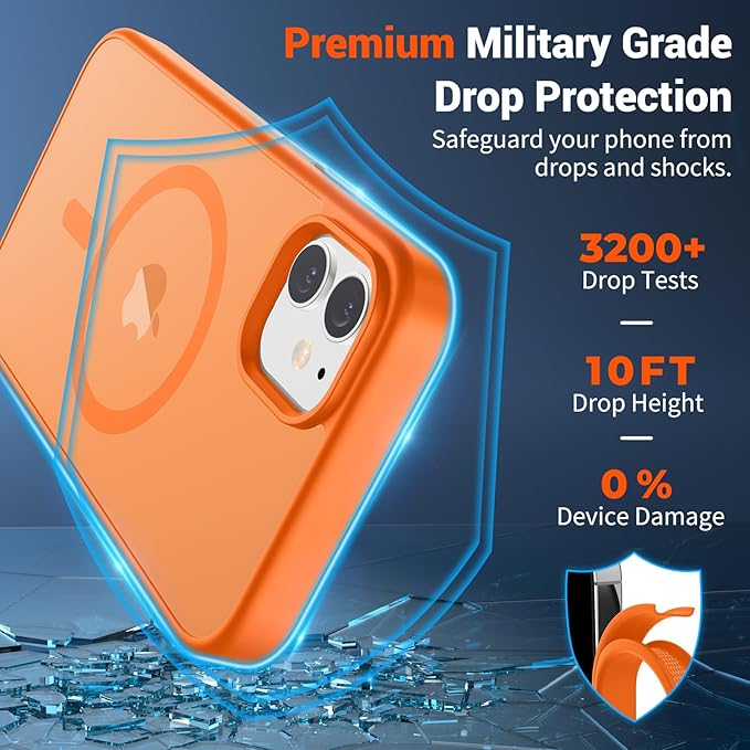 SUPFINE Magnetic for iPhone 12 Case/iPhone 12 Pro Case (Compatible with MagSafe)(Military Grade Drop Protection) Translucent Matte Shockproof Phone Cover,Starry Orange