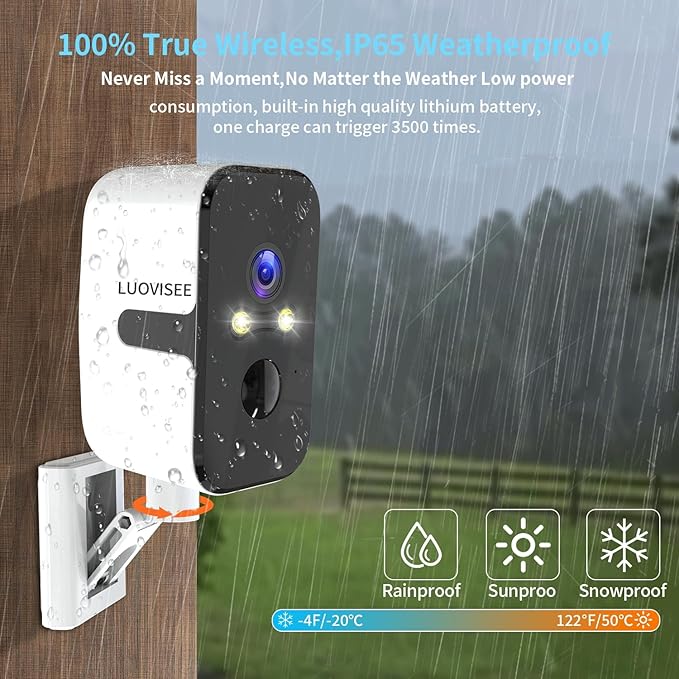 Luovisee Security Cameras Wireless Outdoor, 2.4G/5G WiFi Magnetic Battery Powered Indoor Cameras for Home Security with Motion Detection,Spotlight Color Night Vision,PIR Siren,SD/Cloud Storage