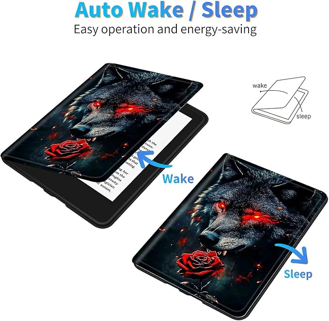 for 6.8" Kindle Paperwhite (11th Generation 2021) and Kindle Paperwhite Signature Edition Case, Slim Kickstand Stand Leather Smart Cover with Auto Wake/Sleep, Green Sky Cat