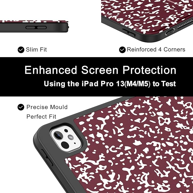 Soke Case for New iPad Pro 13 Inch (M5/M4, 2025/2024 Release), with Pencil Holder Trifold Stand Shockproof [Support Apple Pencil Charging + Auto Wake/Sleep], Soft TPU Back Cover, Book Wine