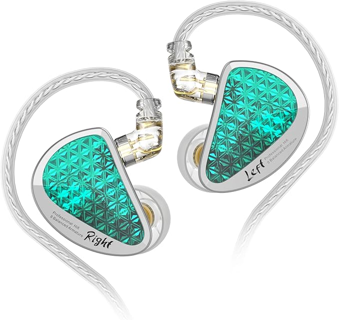 Linsoul KZ AS16 Pro Wired Earbuds, 16BA Balanced Armature Drivers Earphones HiFi Bass in Ear Monitor Earphones with Detachable 0.75mm 2 pin Cable (Cyan, Without Mic)