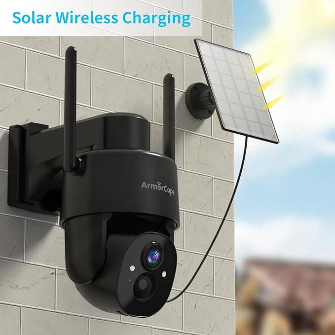 Armorcope 2Pack 2K HD Solar Security Cameras Wireless Outdoor, 360° PTZ View Outdoor Cameras for Home Security,Color Night Vision with Spotlight, 2-Way Audio,Motion Alarm, IP65 Waterproof