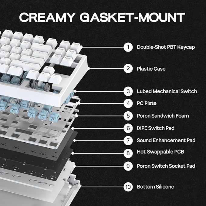 EPOMAKER G84 80% RGB Gaming Mechanical Keyboard, 2.4GHz/ Type-C/BT Wireless Keyboard, QMK/VIA Programmable, Hot-Swappable, NKRO, with Shine Through PBT Keycaps for Gamers (White, Creamy Jade Switch)