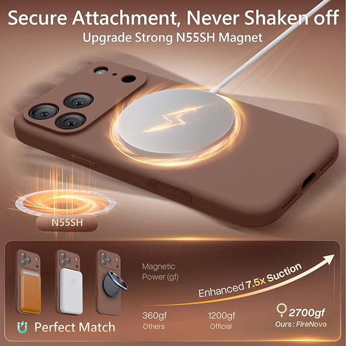 FireNova Magnetic for iPhone 17 Pro Max Case, Compatible with MagSafe, [Integrated Silicone Camera Control Button] [Camera Protection] Anti-Scratch Microfiber Lining Phone Case, 6.9", Light Brown