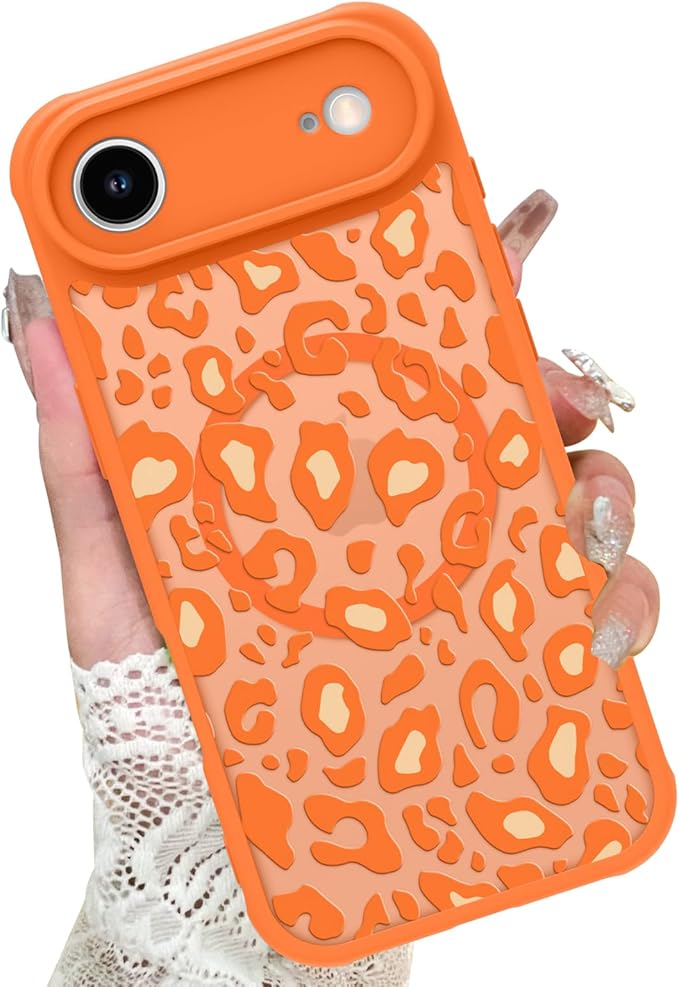 KANGHAR Case Compatible with iPhone Air Orange Leopard Printed Pattern [Compatible with Magsafe] Cute Cheetah Protective Magnetic Case for Girls Women 6.7"