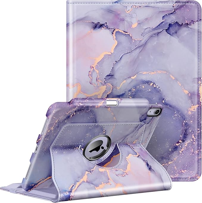 Fintie Rotating Case for iPad Air 11-inch M4/M3/M2 (2026/2025/2024), iPad Air 5th (2022) / 4th Generation 10.9 Inch - 360 Degree Rotating Protective Stand Cover with Pencil Holder, Lilac Marble