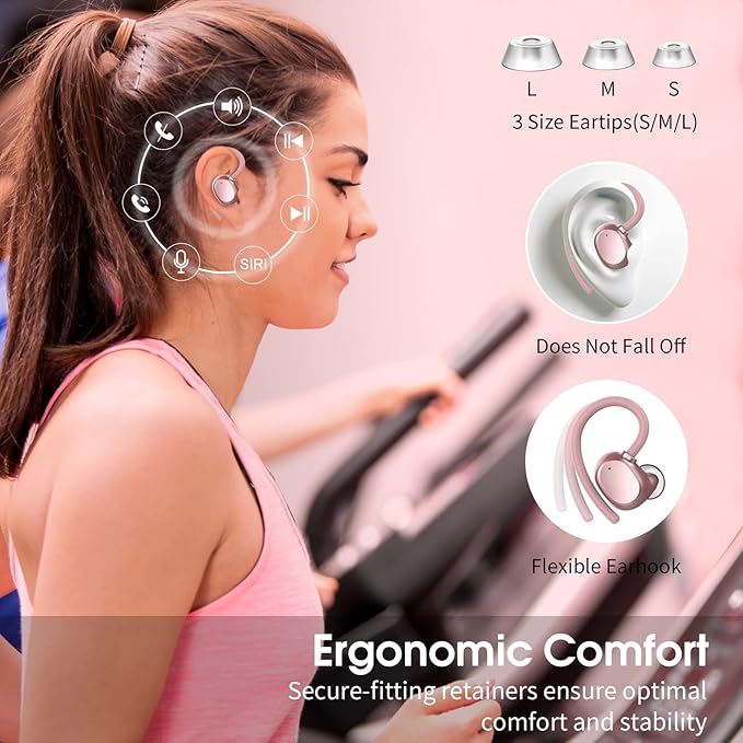 Wireless Earbuds for Small Ear, HiFi Stereo Sport Bluetooth 5.3 Headphones with Earhooks, 48H Deep Bass Running Ear Buds with LED Display, Noise Cancelling, IP7 Waterproof Built-in Mic for iOS Android