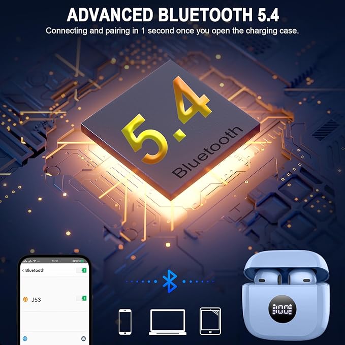 Wireless Earbuds, 2025 Bluetooth Headphones 5.4 HiFi Stereo, in-Ear Ear buds with 4 ENC Noise Cancelling Mics, 40H Playtime Sport Ear Buds with Charging Case, IP7 Waterproof Earphones with LED Display