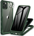 CENHUFO Privacy for iPhone 11 Pro Max Case, Full Body Phone Case with Built-in 9H Tempered Glass Privacy Screen Protector and Camera Lens Protector, Anti Peep Shockproof Bumper Clear Cover - Green
