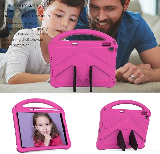 Kids Case for iPad 9th/8th/7th Gen & iPad Air 3rd Gen 10.5" & iPad Pro 10.5 Case, Techcircle Shockproof EVA Foam Rugged Handle Stand Anti-Slip Grip Lightweight Protective Case w/Pencil Holder, Rose