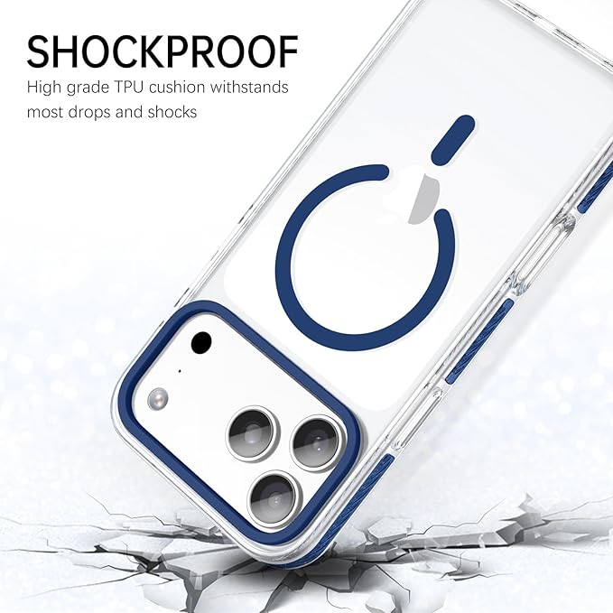 BENTOBEN Magnetic for iPhone 17 Pro Max Case 6.9", Compatible with Magsafe Military Shockproof Protective Bumper Cute Transparent Slim Anti-Yellowing Case for iPhone 17 Pro Max Cover, Clear Deep Blue
