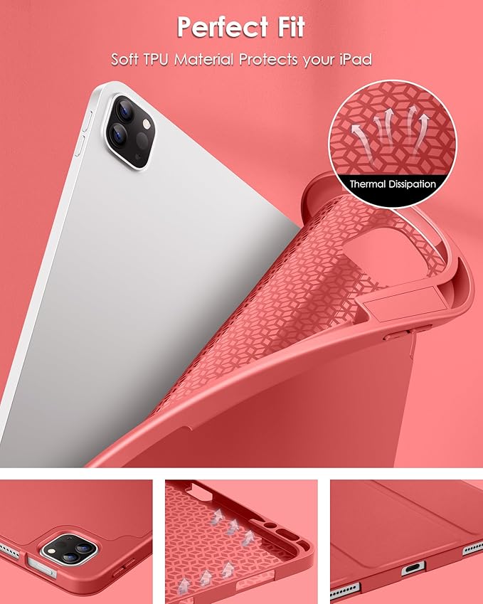 DTTO for iPad Air 13 Inch Case M4/M3/M2 2026/2025/2024, iPad Pro 12.9 Inch Case (6th/5th/4th/3rd Gen), Smart Slim Trifold Stand Soft Cover with Pencil Holder, Red