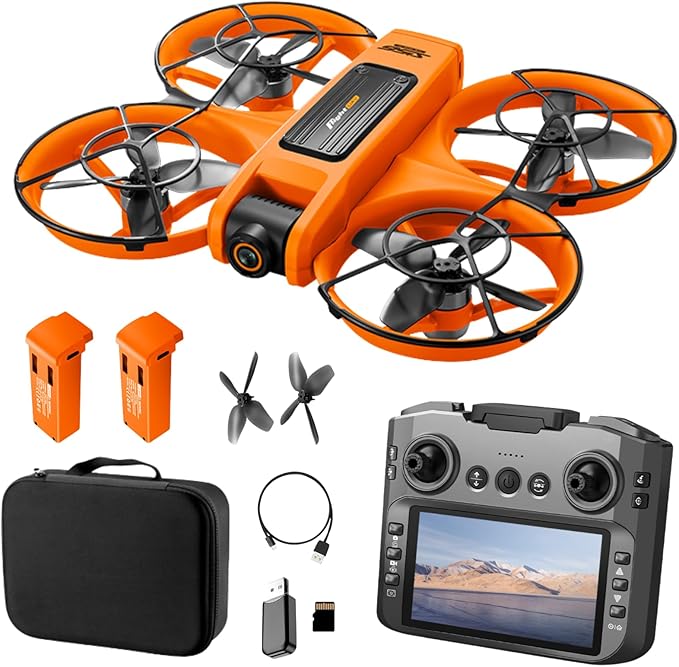 RC Drone with HD Dual Camera & Night LED, Brushless Motor Optical Flow Positioning Headless Mode S156 Mini Quadcopter, Beginner-Friendly FPV Photography Drones with 2 Batteries for Adults (Orange)
