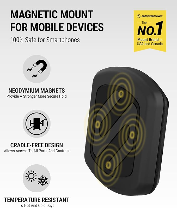 Scosche MAGKIT MagicMount Magnetic Car Phone Mount for Dashboard, 360° Adjustable Magnet Head, Universal Cell Phone Holder for Car, Compatible with iPhone, Samsung, and All Devices (Pack of 2)