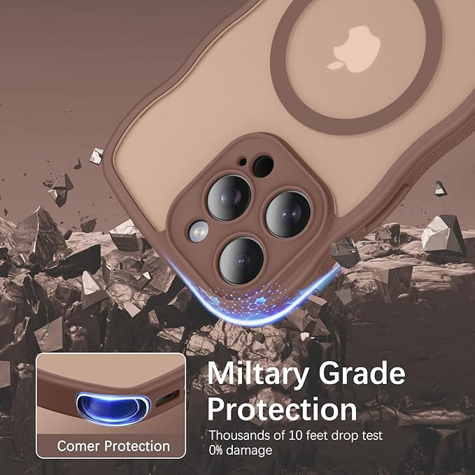 BENTOBEN Magnetic for iPhone 16 Pro Case, Cute Wavy [Full Camera Protection][Compatible with MagSafe] Matte Anti-Slip Bumper Women Girls Boys Protective Cover for 16 Pro 6.3" 2024, Desert Titanium