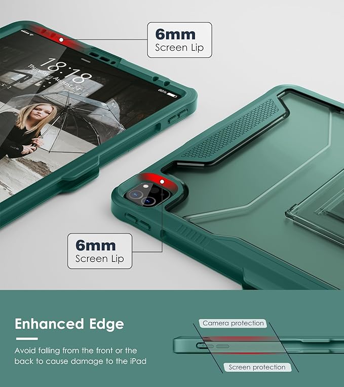 VIKESI Kickstand Protective Case for iPad Pro 12.9 6th / 5th / 4th / 3rd Generation (2022/2021/2020/2018 Released), Matte Frosted Scratch Resistant Back, TPU Shockproof Frame, Midnight Green