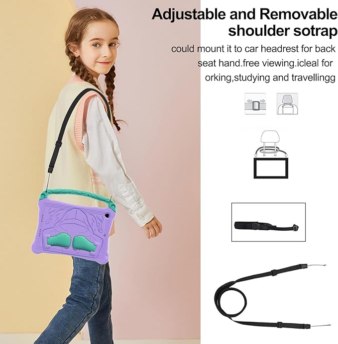 Dteck for iPad Air 3rd Generation and iPad Pro Case 10.5" 2019/2017 Release, Cute Boxing Shockproof Hard Case with Handle/Kickstand/Shoulder Strap, Protective Lightweight Kids-Friendly Cover, Purple