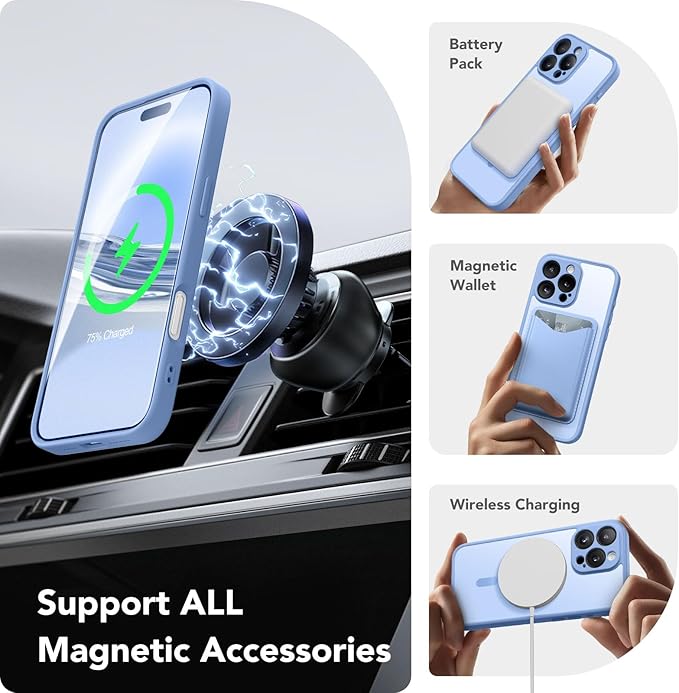 CAPRARO Magnetic Compatible with iPhone 16 Pro Max Case, Upgraded [Full Camera Protection] [Compatible with MagSafe] Protective Translucent Matte Women Phone Case Cover, Snow Purple